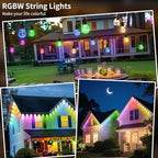 50FTOutdoor String Lights,24+2 LED RGBW Color Change,3000K Bright White | Heavy-duty commercial grade IP65 Waterproof, Dimmer & Remote, 12 Colors & 4 Modes, Outdoor Lights for Patio Backyard Decor - Image 6