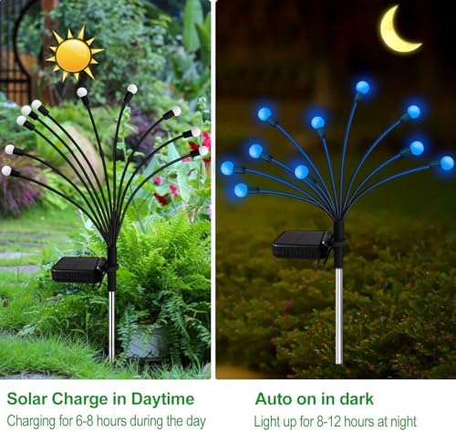 Kohlrabi Solar Garden Lights Outdoor, 10 Pack 80 LED Blue Firefly Lights Waterproof, Sway by Wind, Solar Wind Swaying Light for Yard Patio Backyard Garden Planter Flower Bed Pathway Decoration - Image 3