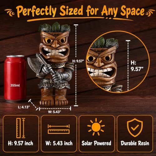 10" Solar Tiki Statue, Viking Warrior with LED Eyes, Outdoor Tiki Decor - Image 3