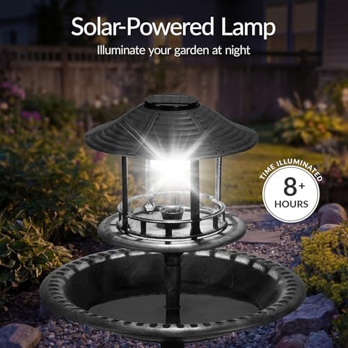 Best Choice Products Solar Outdoor Bird Bath Vintage Resin Pedestal Fountain Decoration for Yard, Garden w/Planter Base, Feeder, Decorative Bird Cage, Fillable Stand - Black - Image 3