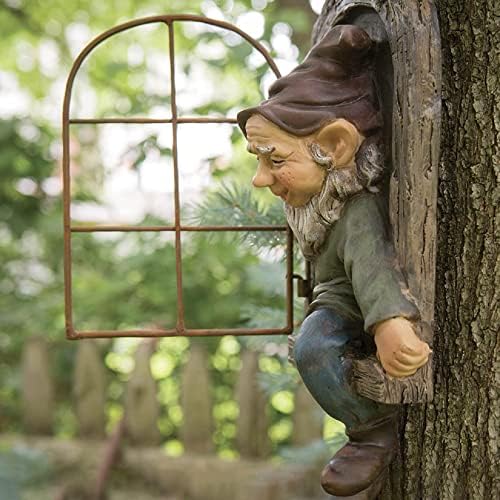 Elenon Gnome Big Tree Faces Garden Decor, 13 inch Gnome Coming Out of Tree Outdoor Decorations, Fairy Elf Hugger Whimsical Peeker Sculpture Yard Patio Art - Image 6