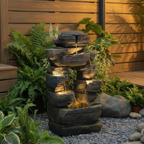 Bumilgar Arch Garden Fountain with LED Lights, 26.4 in Stacked Rock by Bumilgar