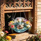 Hanging Solar Bird Bath Fountain Solar Powered Bird Bath Fountains Water Pump with 8 Spray Heads Water Feature for Hummingbirds in Garden Yard Patio, Blue by TORCARVHAUTOACCESSORIES