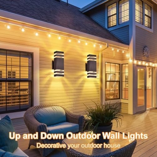 DASTOR 4 Pack Outdoor Wall Lights, Brown Exterior Lighting Fixtures Wall Mount, 2-Layer Modern Outdside Lights for House, Up and Down Outdoor Sconce Lights for Porch Patio Garage - Image 2