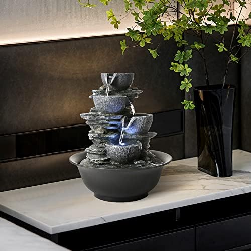 Tabletop Water Fountain Indoor Waterfall Fountains Stacked Rocks Water Feature Feng Shui Zen Meditation Relaxation Desktop Fountain for Home and Office Indoor Spaces Decor (Style 15) - Image 4