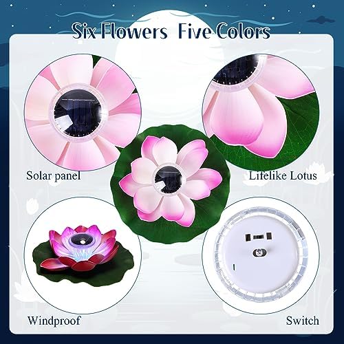 VIHOSE 30 Pcs 16 pcs Large Solar Floating Lotus Lights Lily pad for Pond - Image 2