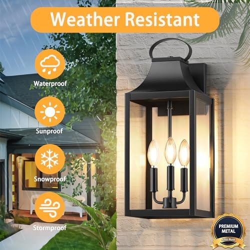 20" Extra Large Outdoor Wall Light, Black Exterior Lighting Fixtures - Image 5