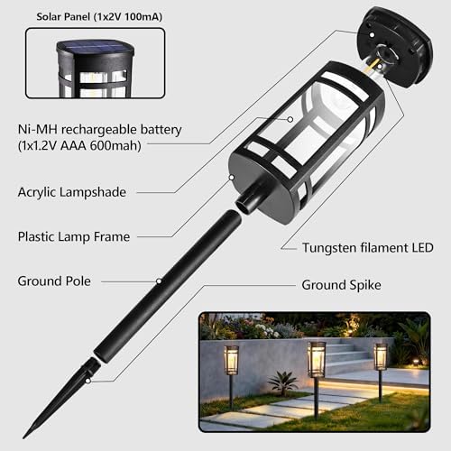 iBaycon 8 Pack LED Solar Pathway Lights Outdoor Waterproof, Warm White - Image 4