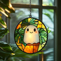 Cute Ghost and Monstera Acrylic Suncatcher by AVAGAN
