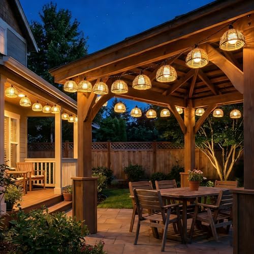TWINKVILLA Solar Rattan String Lights Outdoor, 16FT 16 LED Half-Globe Hemisphere Wicker Lanterns, IP65 Waterproof Solar Powered Patio Lights, Boho Decorative Hanging Lighting for Garden Porch Wedding - Image 2