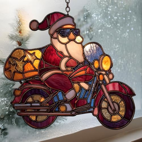 Cool Santa Riding Motorcycle Mosaic Acrylic Suncatcher - Image 3