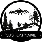 Mountain and Motorcycle Custom Name Sign Metal Wall Art Personalized Last Name Plaque Outdoor Metal Wall Art Personalized Gift for Wedding/Housewarming by MOMOBO