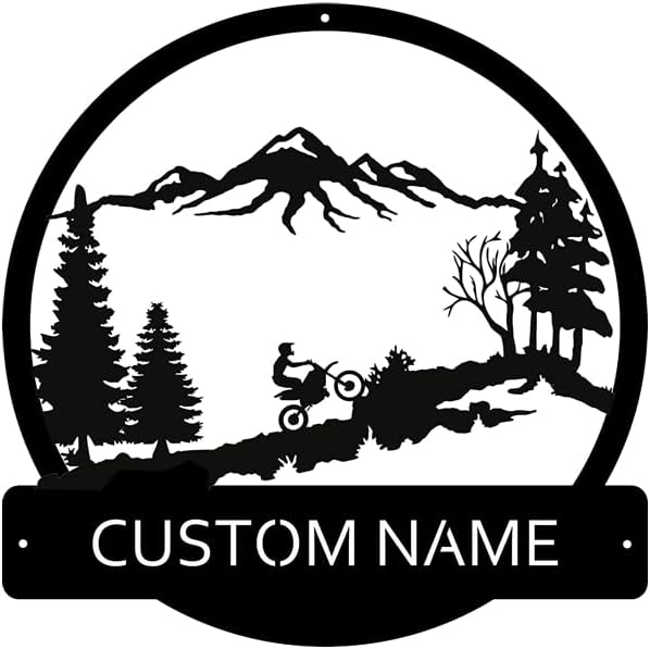Mountain and Motorcycle Custom Name Sign Metal Wall Art Personalized Last Name Plaque Outdoor Metal Wall Art Personalized Gift for Wedding/Housewarming by MOMOBO