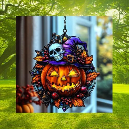 Witch Jack-o'-Lantern Skull Acrylic Suncatcher - Image 3