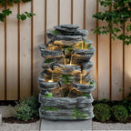 Rock Outdoor Water Fountain, 7 Tiered Waterfall Fountains with LED Lights, Floor Waterfalls Outside, Modern Cascading Flow Rock Fountain for Garden, Yard, Patio, Home Decor by Unknown