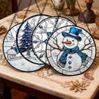 DASTOLL Stained Glass Window Hanging 4 Pcs Set White Winter Christmas Snow Scene 6.3" - Suncatcher Door Garden Sun Catcher Decor Birthday for Mom Woman Nana Men Friend Wife - Image 2