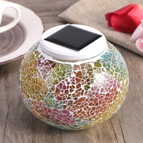 Solar Powered Glass Mosaic Jar Light Color Changing for Yard - Image 7