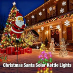 Christmas Solar Kettle Lights Garden Lawn Decorative Lights, Waterproof Hanging Christmas Santa Solar Kettle Light, Watering Can with Cascading Lamp, Stake for Garden Decor (Warm Light, 2 Pcs) - Image 2