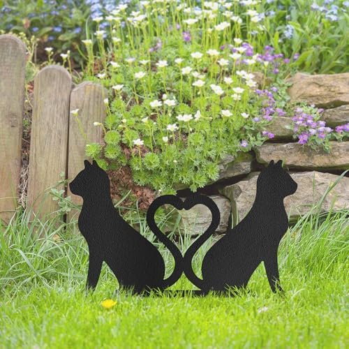 Dual Cat with Heart-Shaped Tails Metal Decorative Garden Stakes Cat Gifts for Cat Lovers Statues for Yard Art, Outside, Patio, Outdoor Decor, Garden Decorations, Lawn Ornaments - 16" Black - Image 5