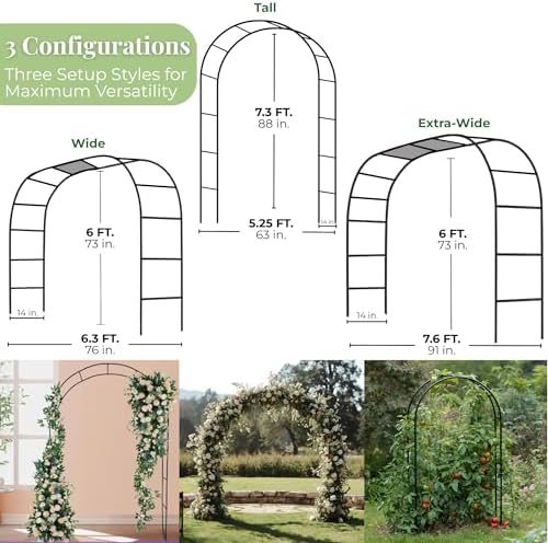 Thickened Tube Garden Arch,7.3ft Heavy-Duty Metal with 16mm Steel Tubes & 0.5mm Thickened Wall, Durable Outdoor Trellis for Climbing Plants,Roses,Garden Party,Ceremony & Decorations (Black) - Image 2