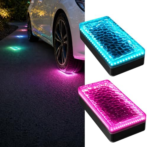 SHONELIGHTING 4x8 Solar Ground Lights, 12-Color Paver Light, RGB-W, 2Pack by SHONELIGHTING