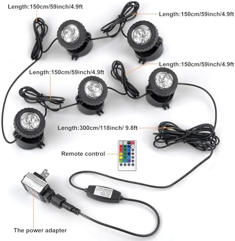 RGB Pond Lights LED Underwater with Timer, IP68 Waterproof Set of 5 - Image 5