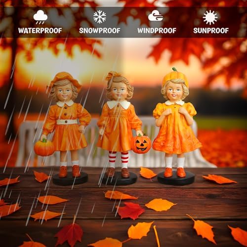 OrnamentallyYou Inviting Pumpkin Girl Trio Set of Figurines, 6" Victorian Autumn Fall and Halloween Table Decoration - Image 6