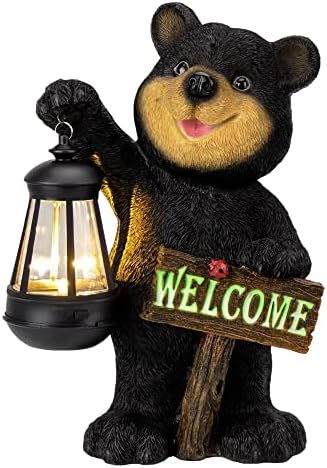 Juegoal Garden Bear Statue with Solar LED Lantern, Luminous Welcome Sign, Gifts for Mom Yard Art, Whimsical Figurine Large Sculpture Lighted Outdoor Mother's Day Spring Decorations for Lawn, Porch by Juegoal
