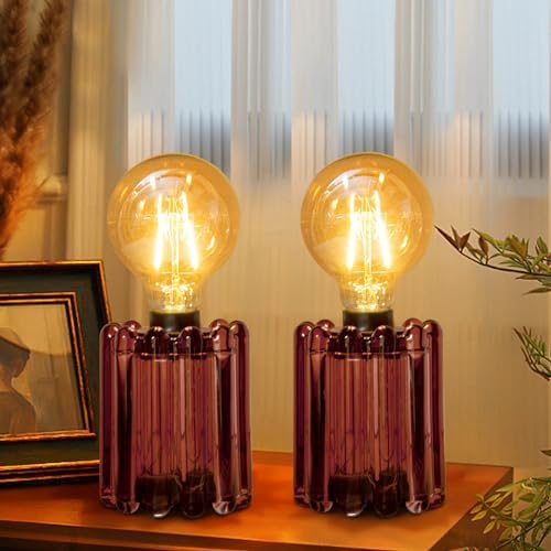 Set of 2 Battery Operated Table Lamp, Battery Powered Cordless Lamp with Timer, Glass Bulb Shape Decorative Lights for Living Room Bedroom Weddings Parties Patio Events Indoors Outdoors（Rust） by MJPREMIER