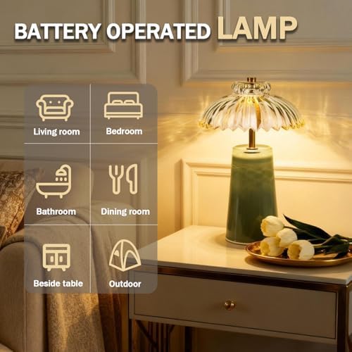 MJ PREMIER Battery Operated Lamp, Small Cordless Lamp with Timer, Green - Image 3