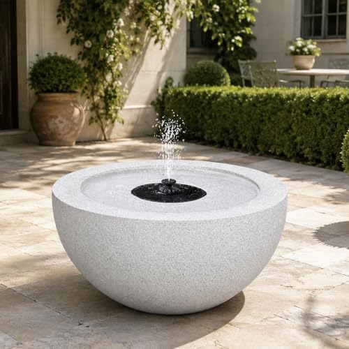 Solar Powered Outdoor Water Fountain, Modern Round Stone-Look Free-Standing Garden Fountain with Built-in Pump, 19.88" x 9.65" Yard Decor Water Feature for Patio, Lawn, Backyard, and Landscaping by GIDITA