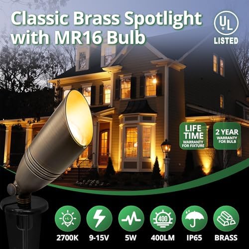 GKOLED Low Voltage Brass Landscape Spotlight, Outdoor Waterproof LED, UL - Image 2