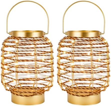Set of 2 Battery Operated Table Lamp 7.7 "H Metal Cage LED Cordless Lamp with 6-Hour Timer, Vintage Decorative Fairy Lights Lantern for Indoor/Outdoor Bedrooms Weddings Parties Patio Events - Image 2