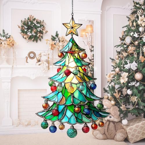 Mosaic Style Christmas Ornaments Tree Acrylic Suncatcher by AVAGAN