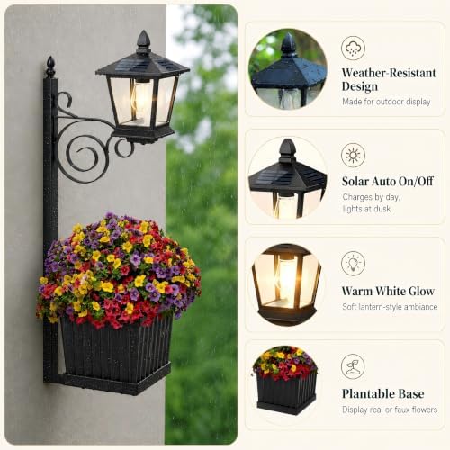 Solar Flower Pot Lights Outdoor, 2-in-1 Ground & Wall Planter Lamp - Image 4