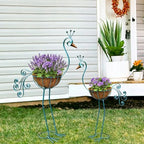 COOZZYHOUR Metal Peacock Planter with Fiber Basket -Garden Bird Planters for Outdoor Indoor Lawn,Yard,Porch,Patio, Garden Decorations（Set of 2） - Image 2