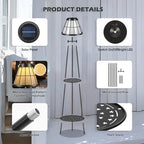 MXwcy 2-Tier Solar Plant Stand with Light, Modern Outdoor Floor Lamp with Classic Grid Lantern, Waterproof Tall Metal Planter Display Rack for Patio, Porch, Balcony, Garden Decor (2 Pack) - Image 5