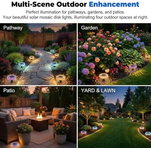 Solar Disk Lights Outdoor Waterproof, Decorative Mosaic Solar Ground Lights, Highly Weather-Resistant Landscape Lighting for Garden, Pathway, Walkway, Patio, Yard Decor (4, Purple) - Image 5