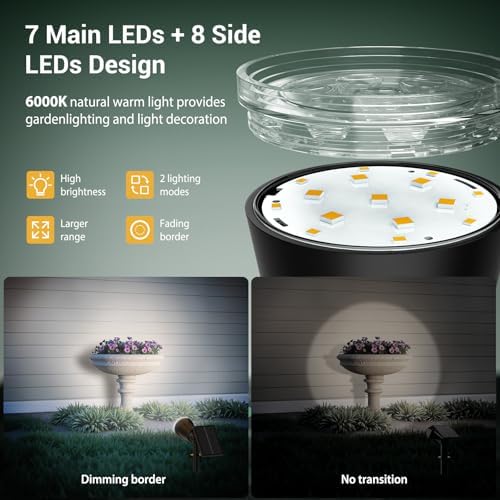 6 Pack Bright Solar Spot Lights Outdoor Cool White, 1000LM Adjustable Solar Lights Outdoor Waterproof, 2-in-1 Solar Powered Spotlights Landscape Lighting for Garden, Yard, Pathway, Tree, Flag - Image 2