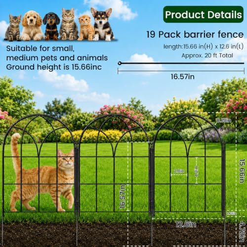 Decorative Garden Fence, 20 ft Rustproof No Dig Flower Bed Border 19 Pack - Image 2