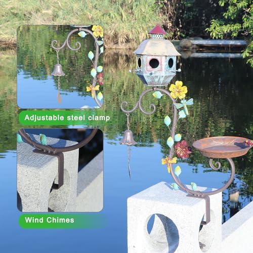Deck Bird Bath, Metal Bird Bath and Bird Houses, Deck Mounted Bird Bath - Image 2