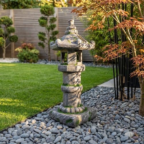 26" H Large Asian Zen Pagoda Outdoor Moss Solar-Powered Statue - Image 2