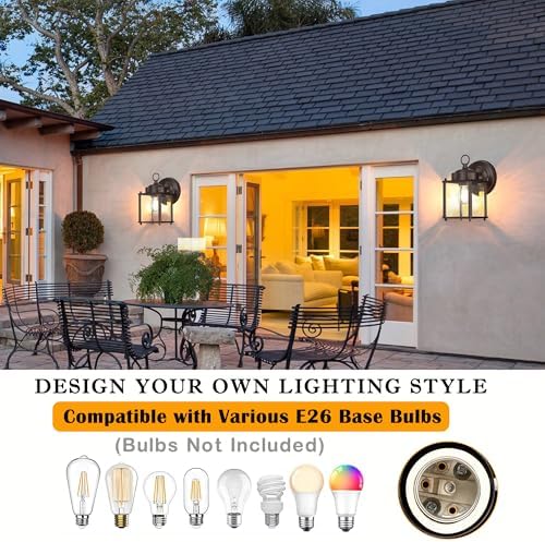Outdoor Wall Light Fixture, Metal Glass, Bronze, 4 Pack - Image 2