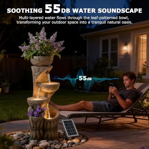 4 Tiered Solar Water Fountain Outdoor Garden Waterfall Fountains - Image 4