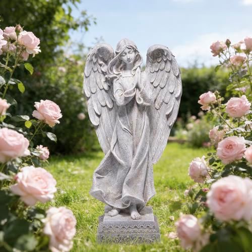 basen Praying Angel Garden Statue, Outdoor Memorial Decor for Cemetery by Basen