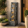 39.4" Outdoor Water Fountain, Tall 4-Tier Cascading Waterfall Fountain with Warm LED Lights, Stone-Look Resin Water Feature with Quiet Pump for Patio Garden Porch Entryway Backyard Decor by CtoSpoaTo
