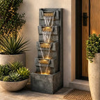 39'' H Outdoor 5-Tiered Water Fountain with LED Lights, Outdoor Stone-Look Cascading Fountains, Landscaping Fountain for Garden, Patio, Deck, Porch, Balcony, Backyard and Home Decor, Grey - Image 6