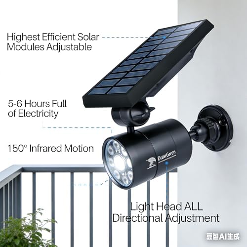Solar Motion Lights for Outside Aluminum case(Not plastic), Outdoor Solar Flood Security Spot lights 1400LM 9W LED(130W Equ.) Garden Step Deck Patio Post Porch, 100-Week FREE Refund/Replacement(Black) - Image 4