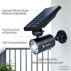 Solar Motion Lights for Outside Aluminum case(Not plastic), Outdoor Solar Flood Security Spot lights 1400LM 9W LED(130W Equ.) Garden Step Deck Patio Post Porch, 100-Week FREE Refund/Replacement(Black) - Image 4