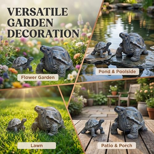 2 Pcs Turtle Outdoor Statue, Tortoise Garden Figurine, Resin Garden Turtles Outdoor Decor for Patio, Lawn, Yard, Pond, Housewarming Mom Gifts - Image 5